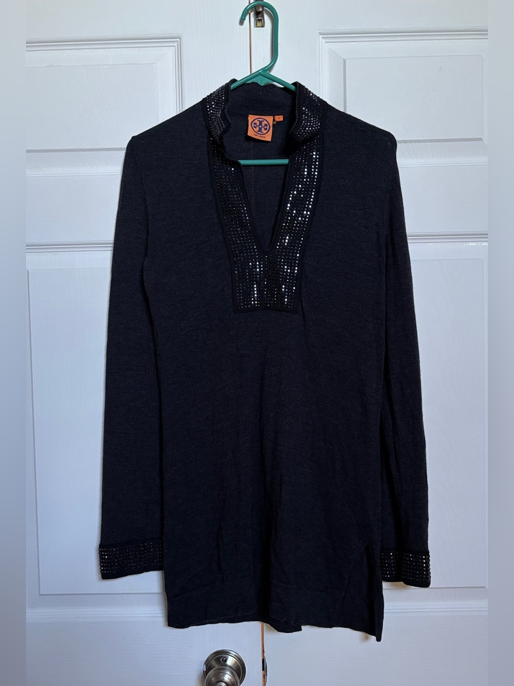 Tory Burch Merino Wool Embellished Tunic Sweater S